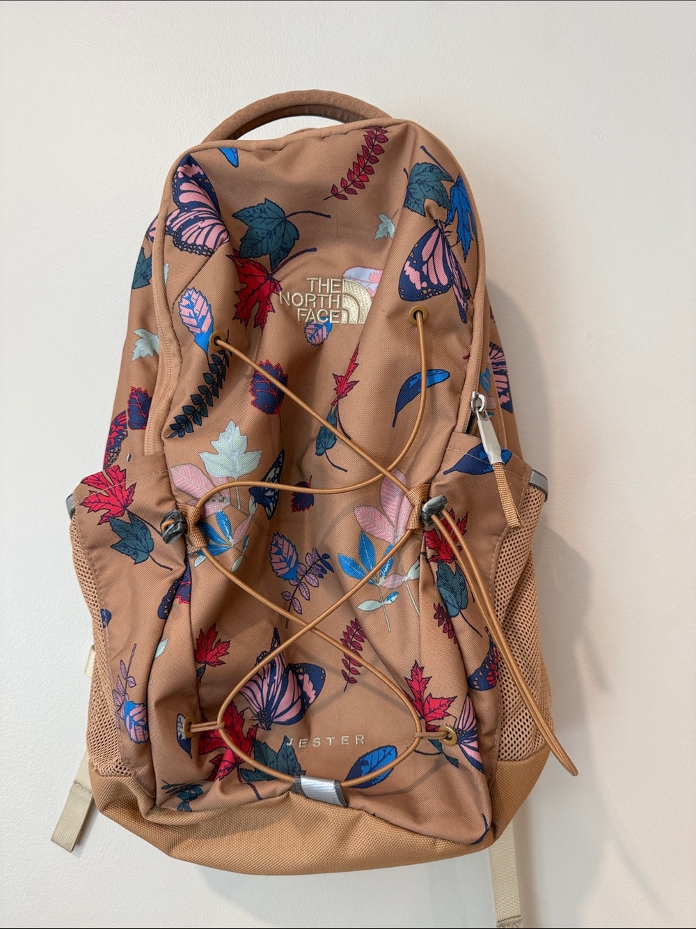The North Face Floral Tan Jester Backpack with Leaves Butterfly - Picture 1 of 8